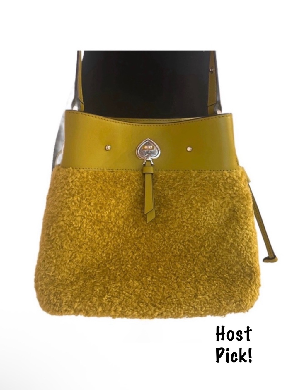 KATE SPADE ~ KS New York “Marti” Faux Fur Small Bucket Bag Citron Sapphire color